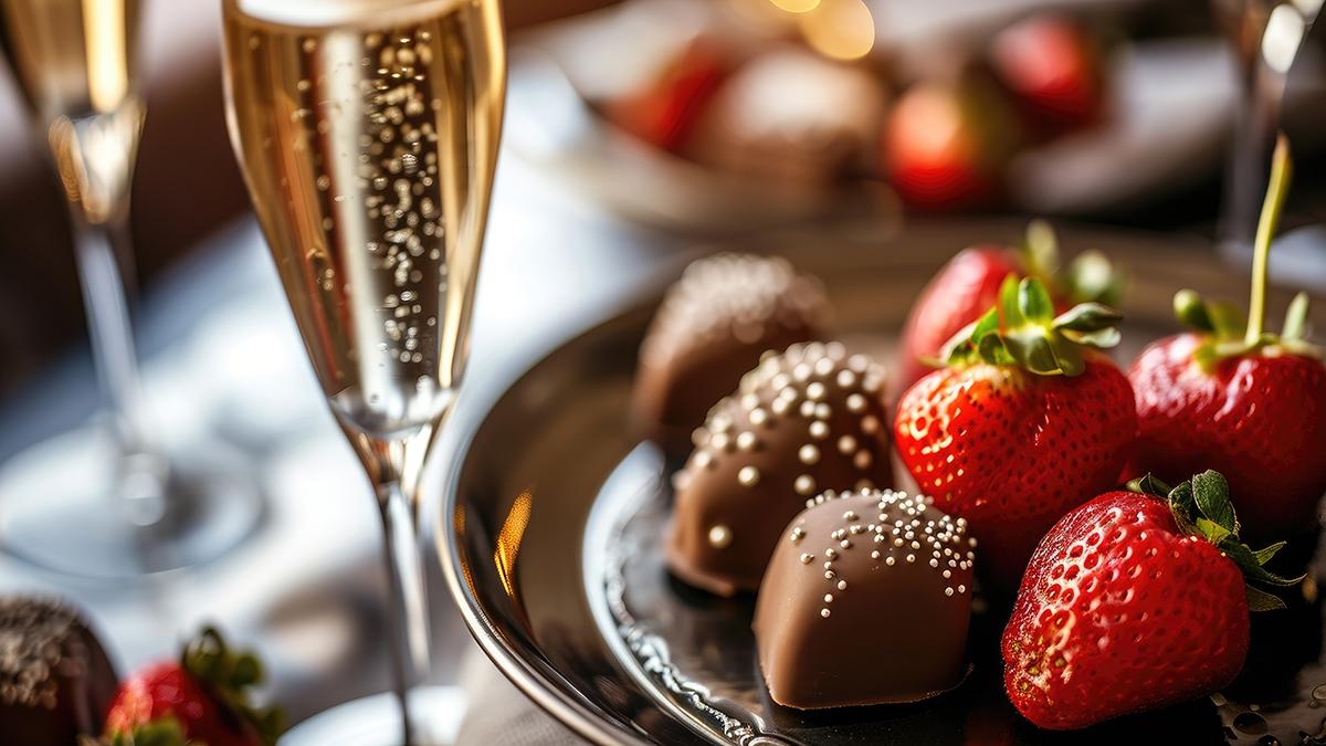 Article Cards Featured Image Close up of a dessert tray with chocolate covered strawberries a