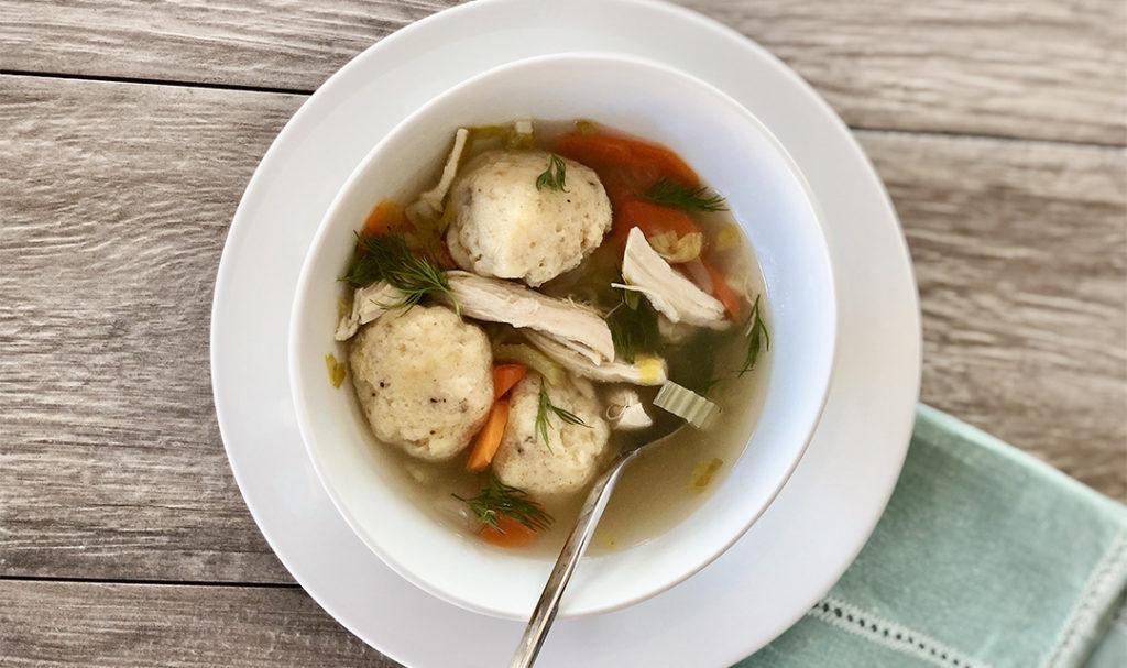 This is an image of Passover wine with matzo ball soup.