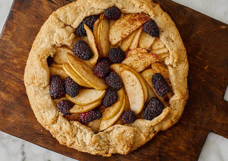 A cinnamon calicutts apple blackberry galette.